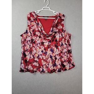 89th & Madison Red Floral Sleeveless Cowl Neck Tank Blouse Women's Plus 3X